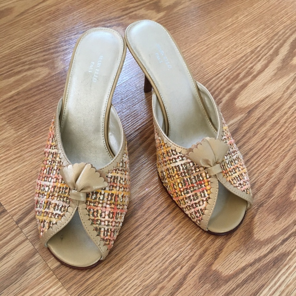 Marcello Paci Boucle Kitten Heel Mules Sandals size EU‎ 36 Made in Brazil